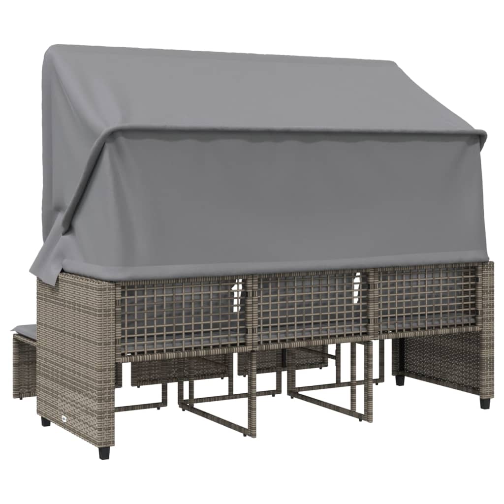 3-personers havesofa med baldakin og skamler polyrattan - grå, 1 - number 6.