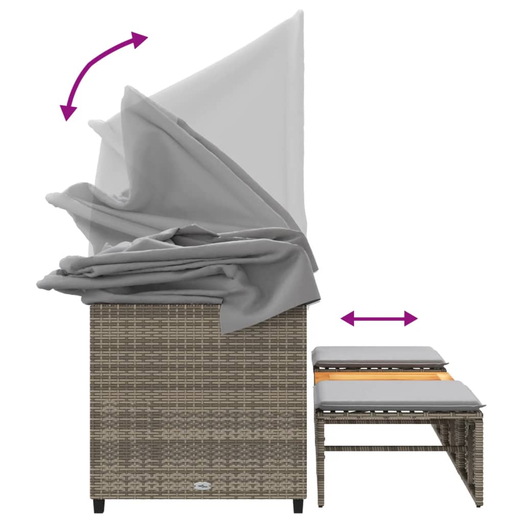 3-personers havesofa med baldakin og skamler polyrattan - grå, 1 - number 8.