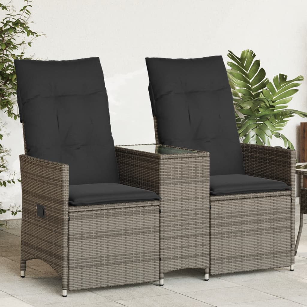 2-personers havesofa med bord og lænefunktion polyrattan - grå, 1, uden fodskammel, glas - number 1.