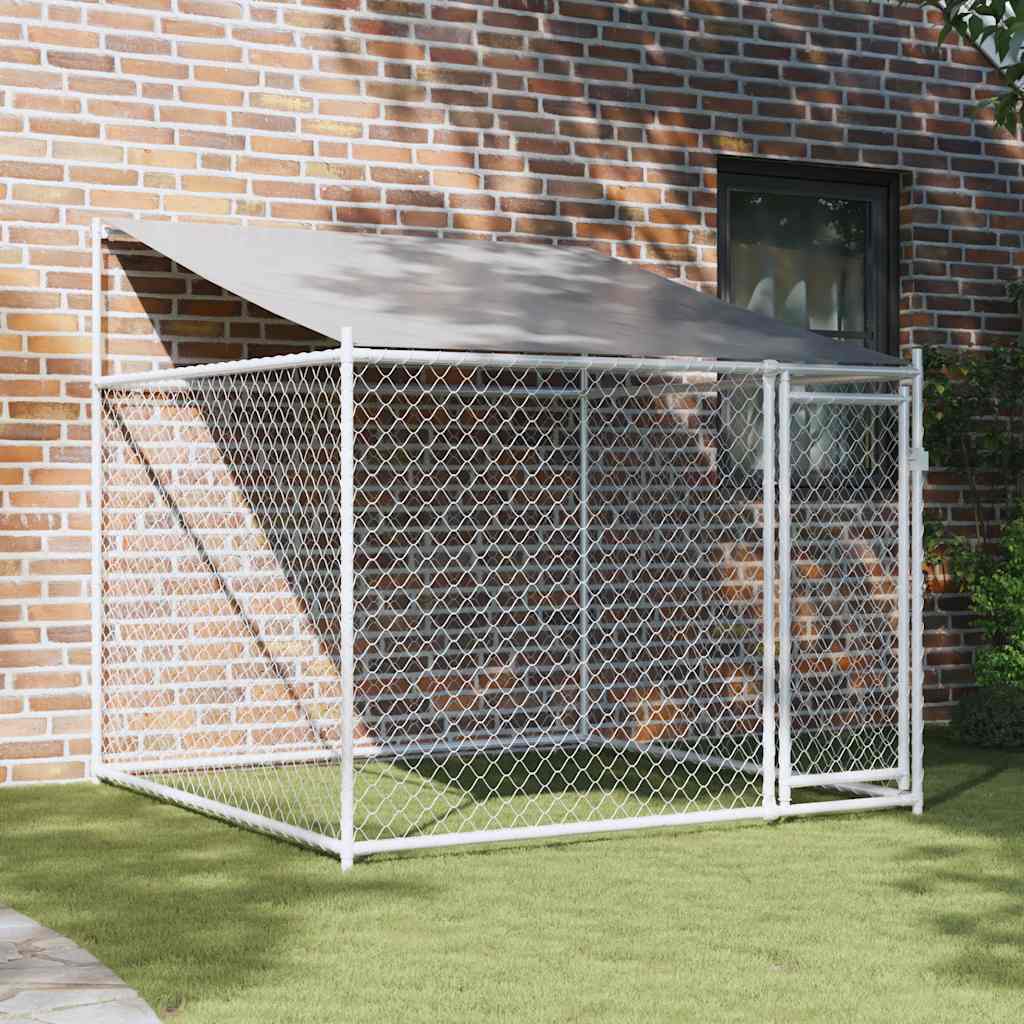 Niche pour chien avec toit et portail en acier galvanisé gris - 2 x 2 x 2 m, 1, 1 portail - number 1.