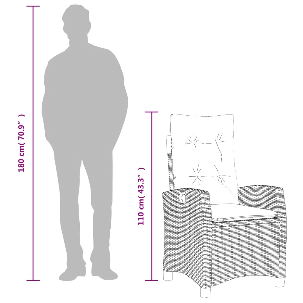 Spisebord sett for hage 7 deler med puter polyrattan grå - 190 cm bordlengde, uten fotskammel, 6 - number 10.