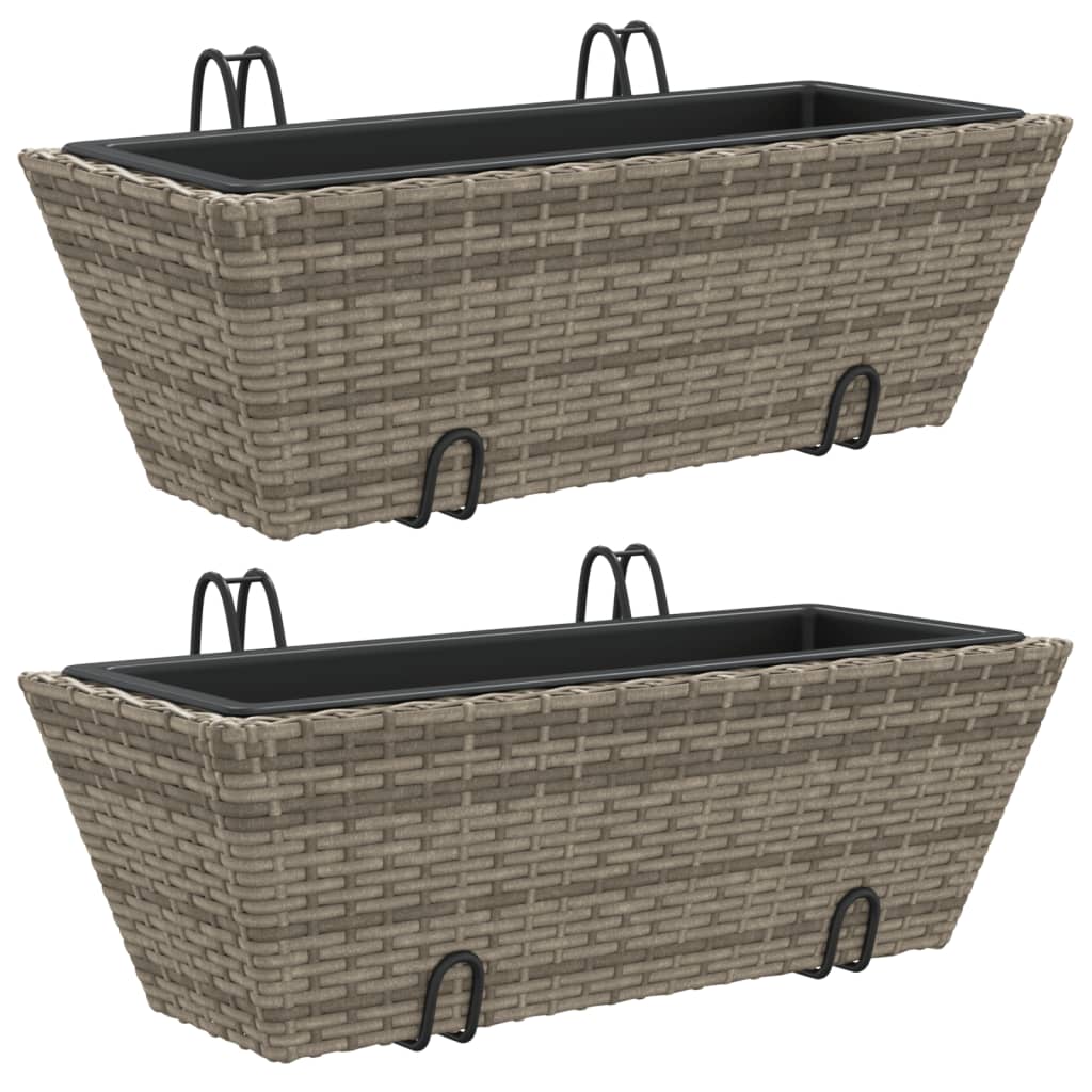 Planters with hooks 2 pcs. polyrattan - grey, 54 x 22 x 18 cm, 1 - number 2.