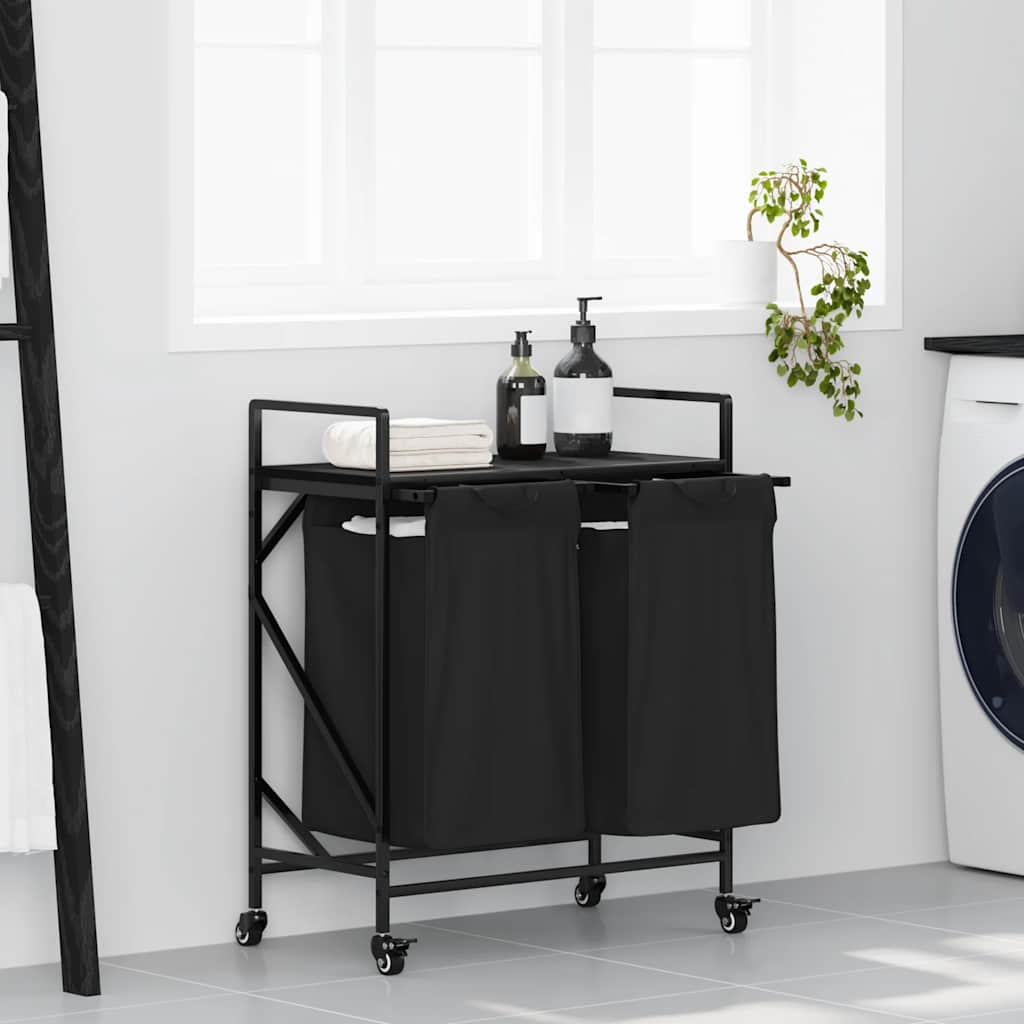 Laundry basket 2 compartments with wheels black oak color - 1, black oak, 2 bags - number 1.