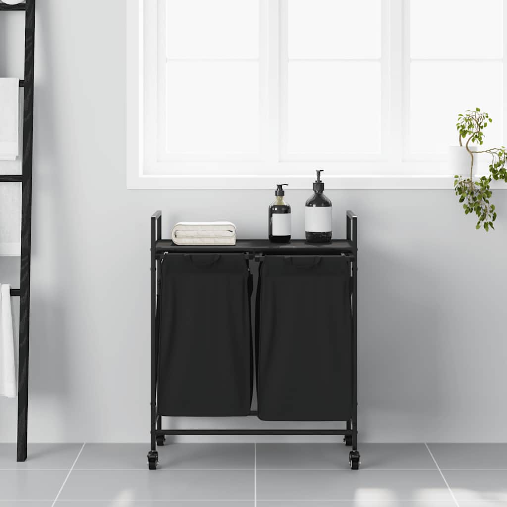 Laundry basket 2 compartments with wheels black oak color - 1, black oak, 2 bags - number 3.