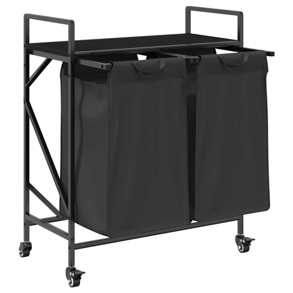 Laundry basket 2 compartments with wheels black oak color - 1, black oak, 2 bags - number 5.