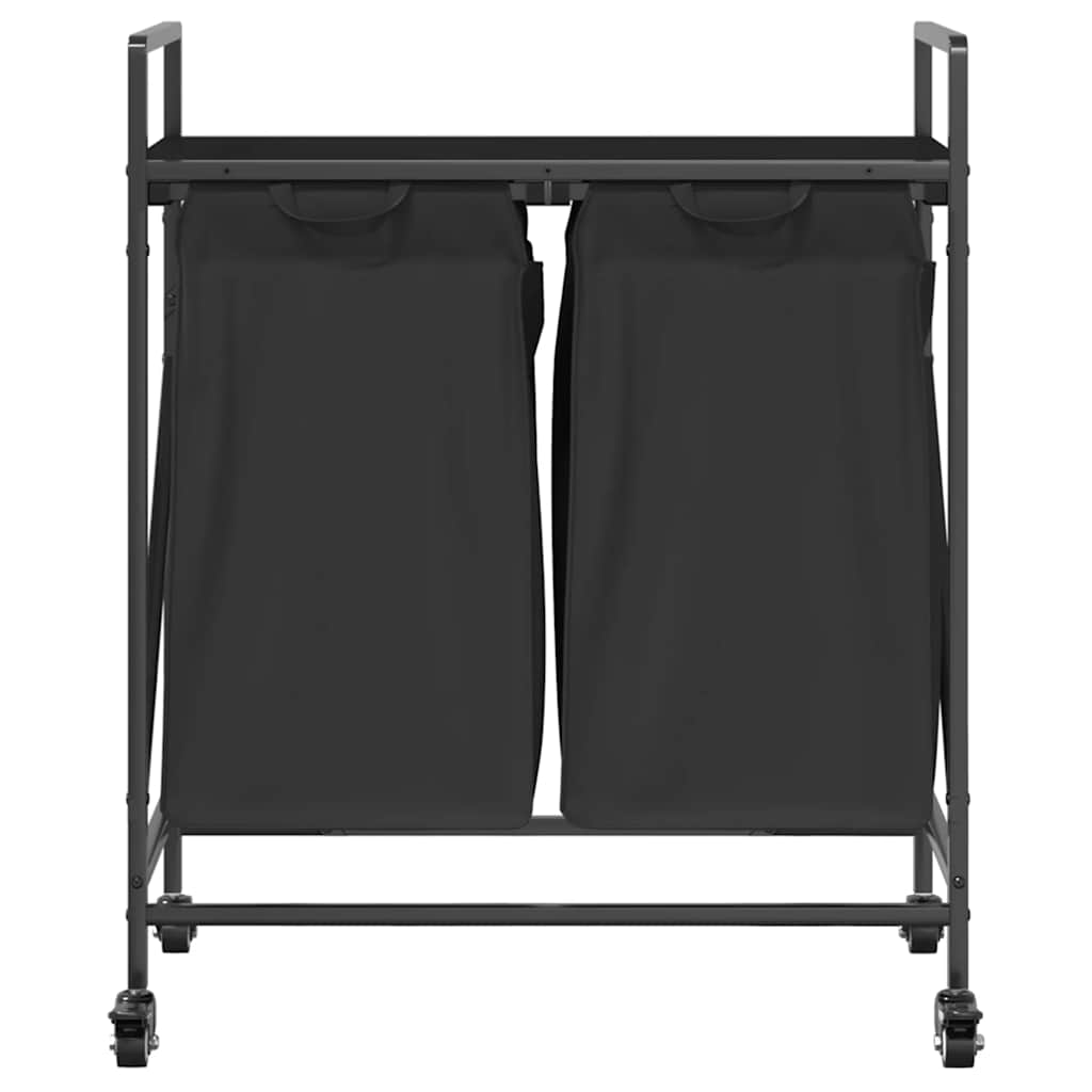 Laundry basket 2 compartments with wheels black oak color - 1, black oak, 2 bags - number 6.