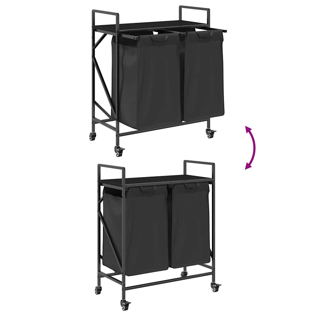 Laundry basket 2 compartments with wheels black oak color - 1, black oak, 2 bags - number 9.