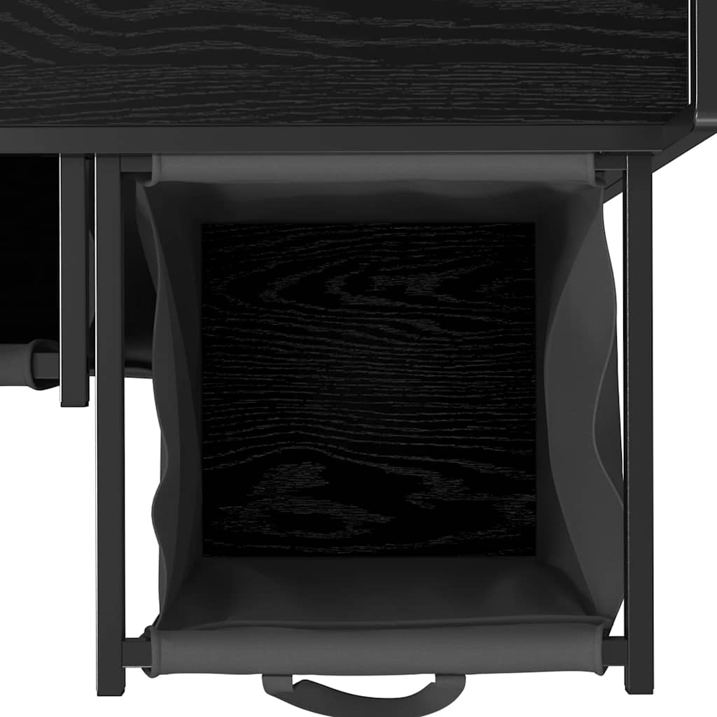 Laundry basket 2 compartments with wheels black oak color - 1, black oak, 2 bags - number 11.