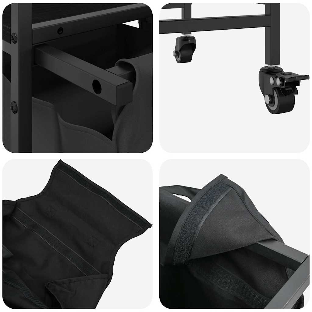 Laundry basket 2 compartments with wheels black oak color - 1, black oak, 2 bags - number 10.