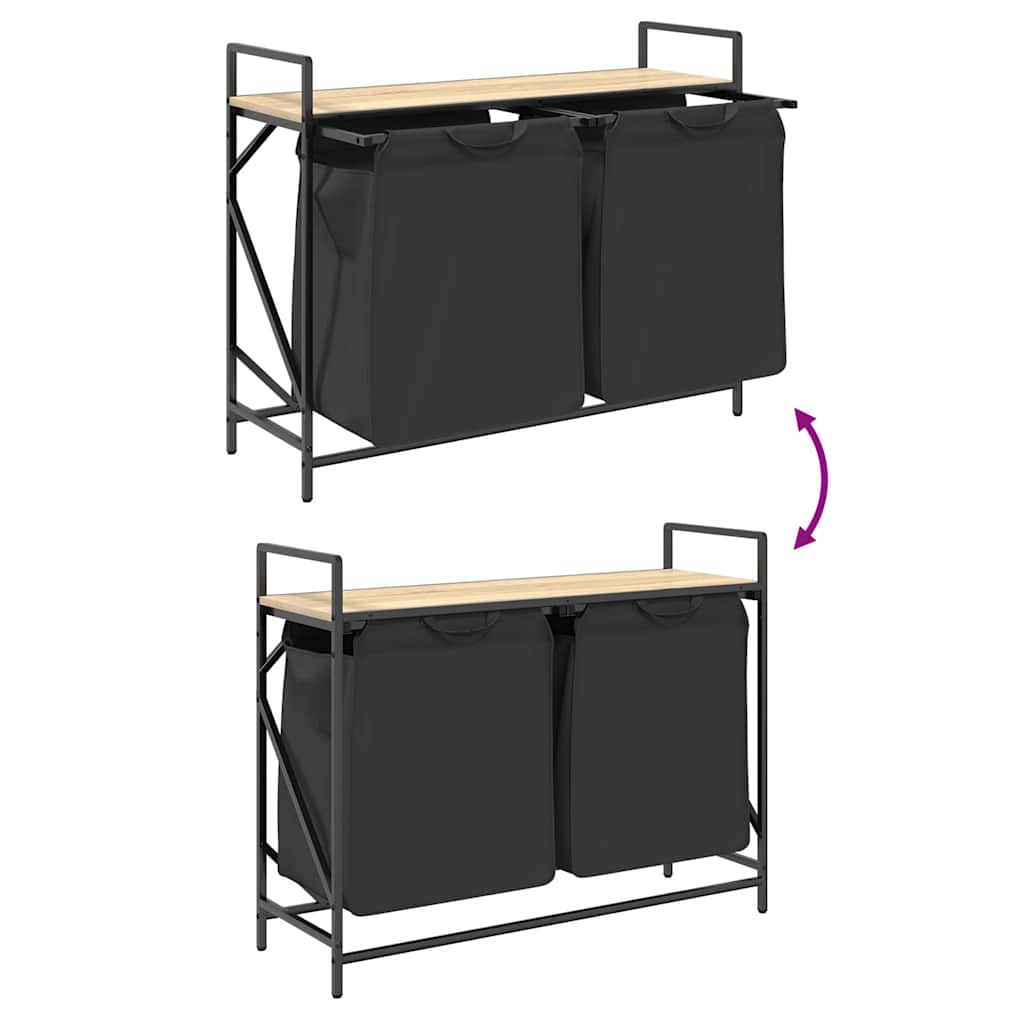 Vasketøjskurv 2 rum med hylde - sonoma-eg, 1, 2 bags - number 10.