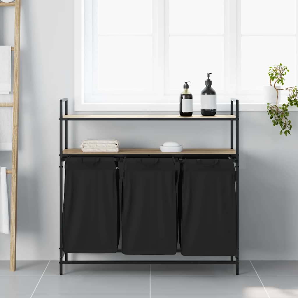 Vasketøjskurv 3 rum med hylder - sonoma-eg, 1, 3 tasker - number 3.