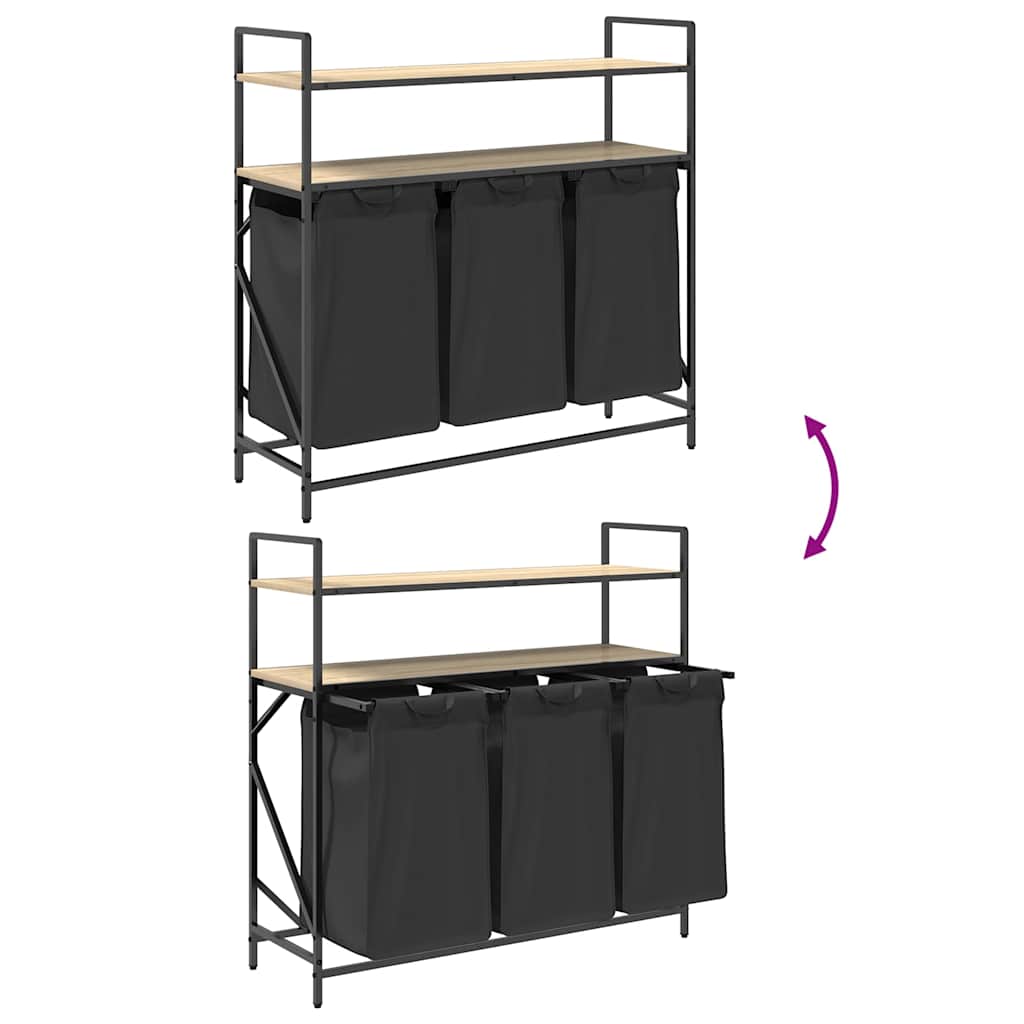 Vasketøjskurv 3 rum med hylder - sonoma-eg, 1, 3 tasker - number 10.