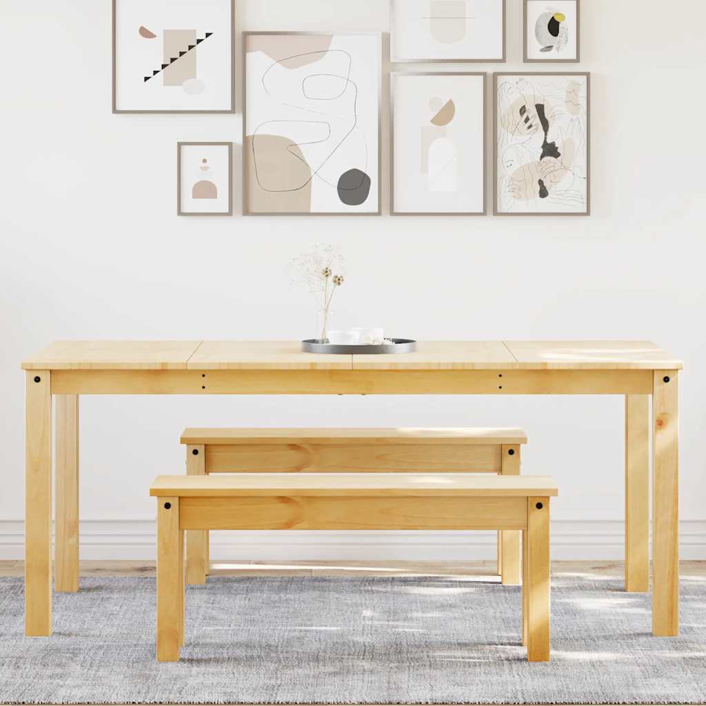 Spisebordssæt 3 dele panama massivt fyrretræ - naturfarvet, 180 cm, 2x bænk, 1 - number 1.