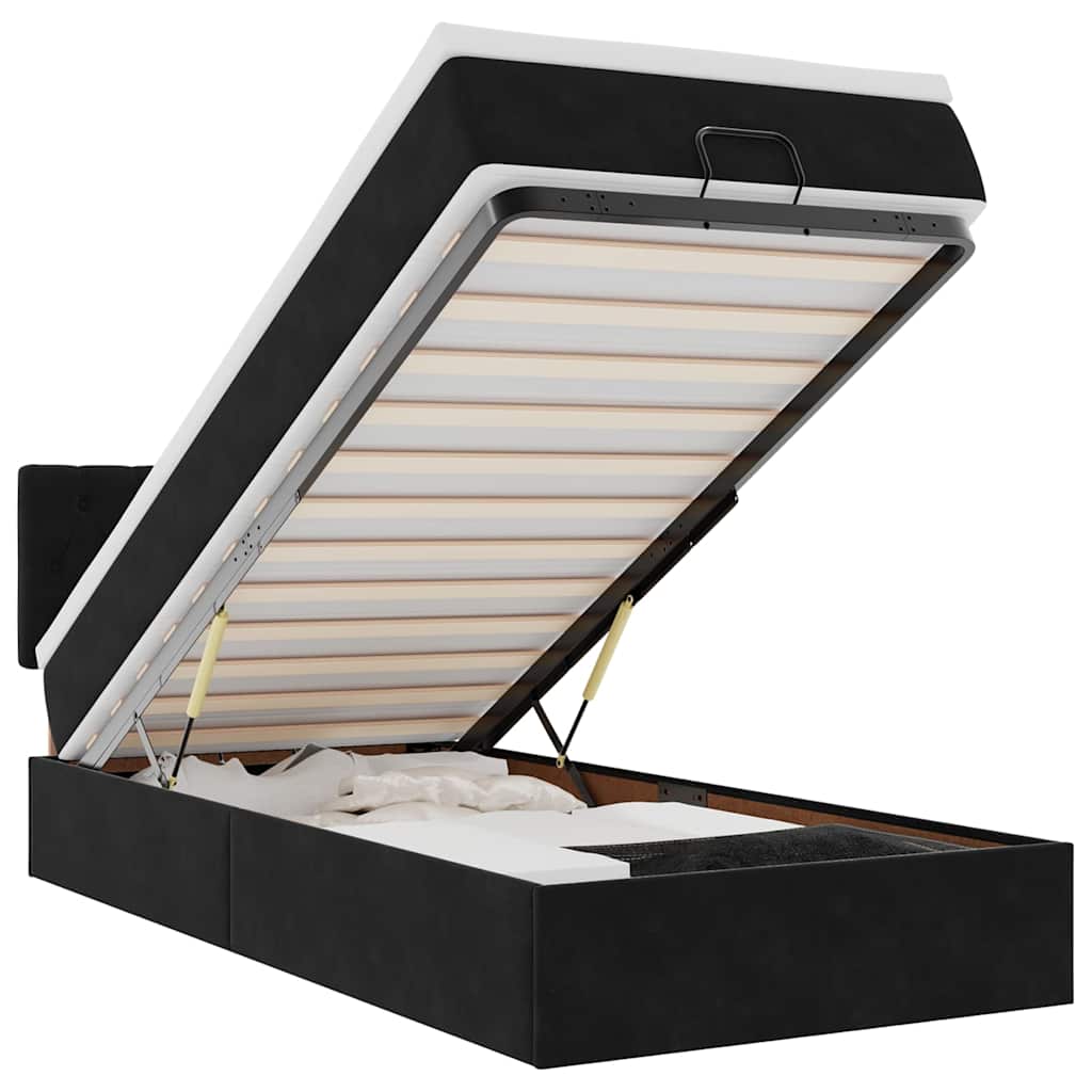 Osmannisk sengeramme med madras fløjl - sort, 90 x 190 cm, med pynteknapper - number 2.