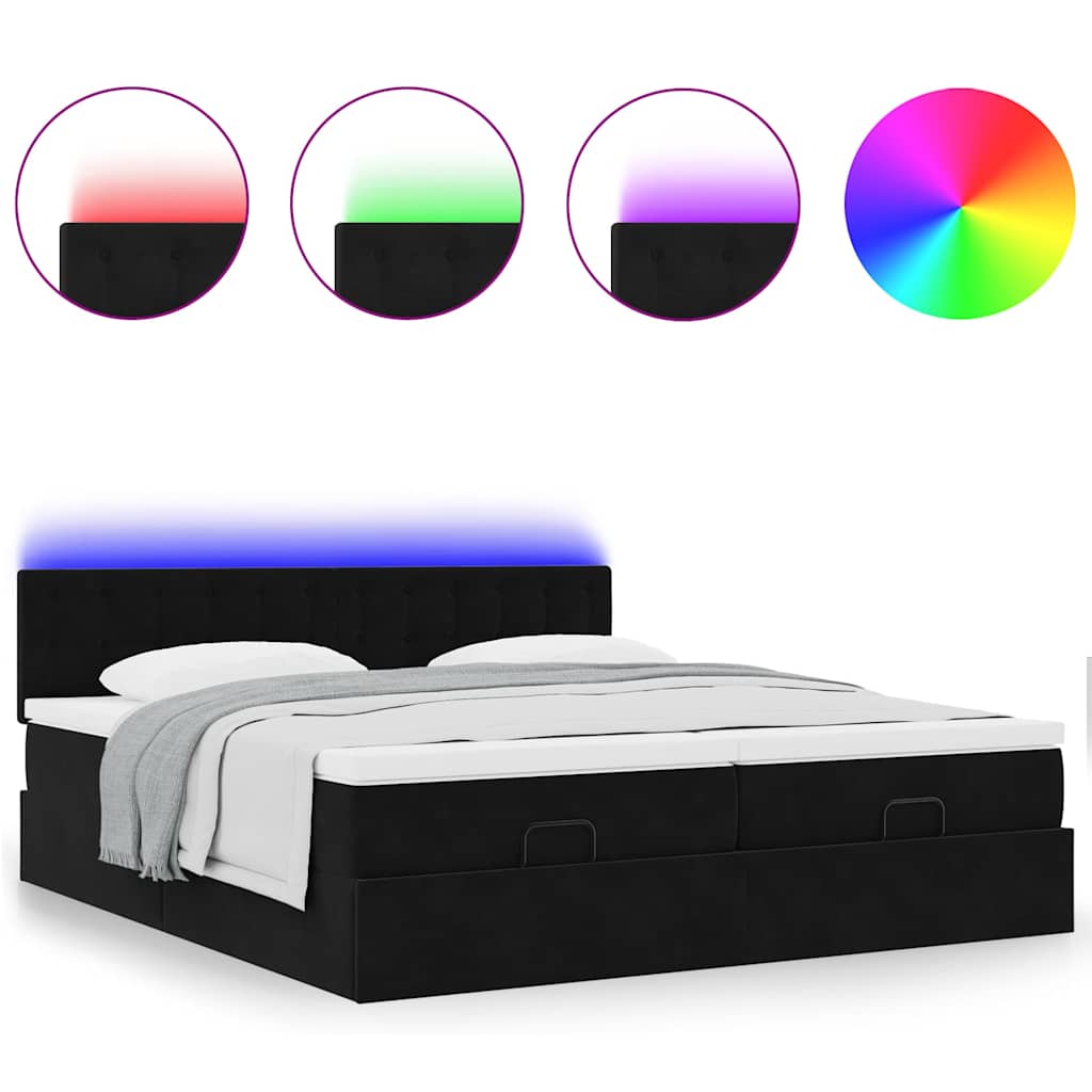 Osmannisk sengeramme med madrasser fløjl - sort, 200 x 200 cm, knapper - number 5.