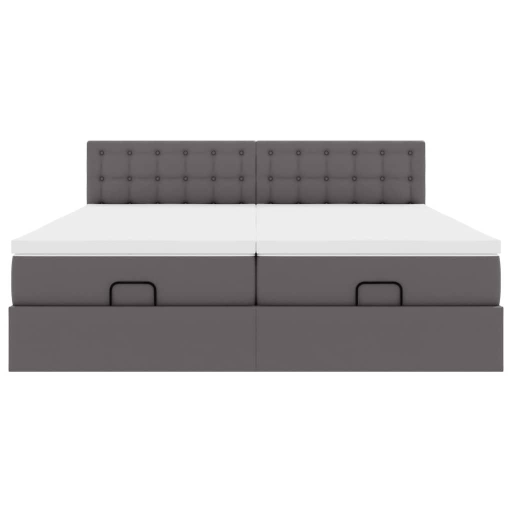 Osmannisk sengeramme med madrasser kunstlæder - grå, 200 x 200 cm - number 8.