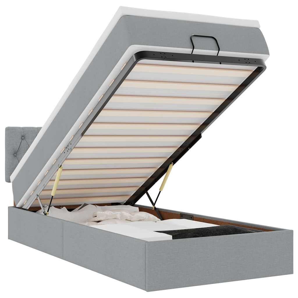 Ottoman seng med madras stof - lysegrå, 100 x 200 cm, med pynteknapper - number 2.