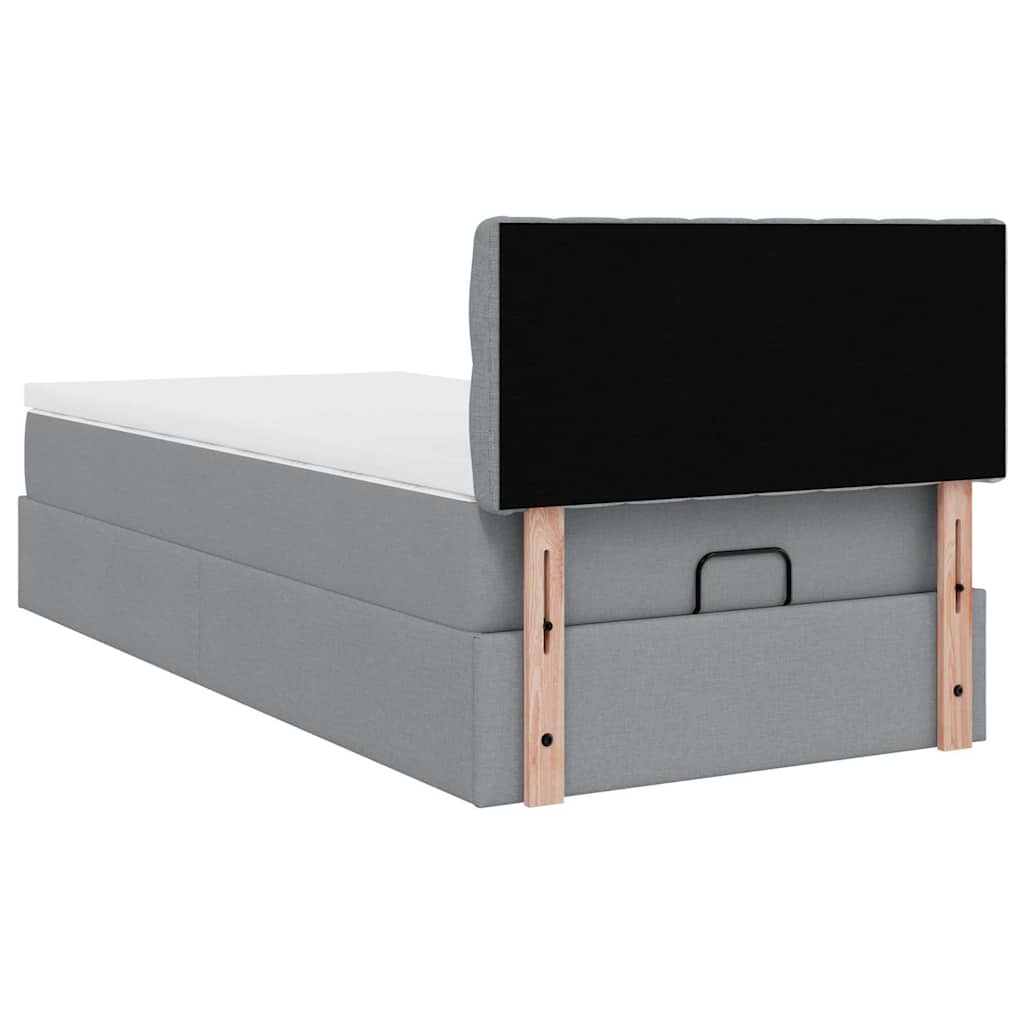 Ottoman seng med madras stof - lysegrå, 100 x 200 cm, med pynteknapper - number 12.