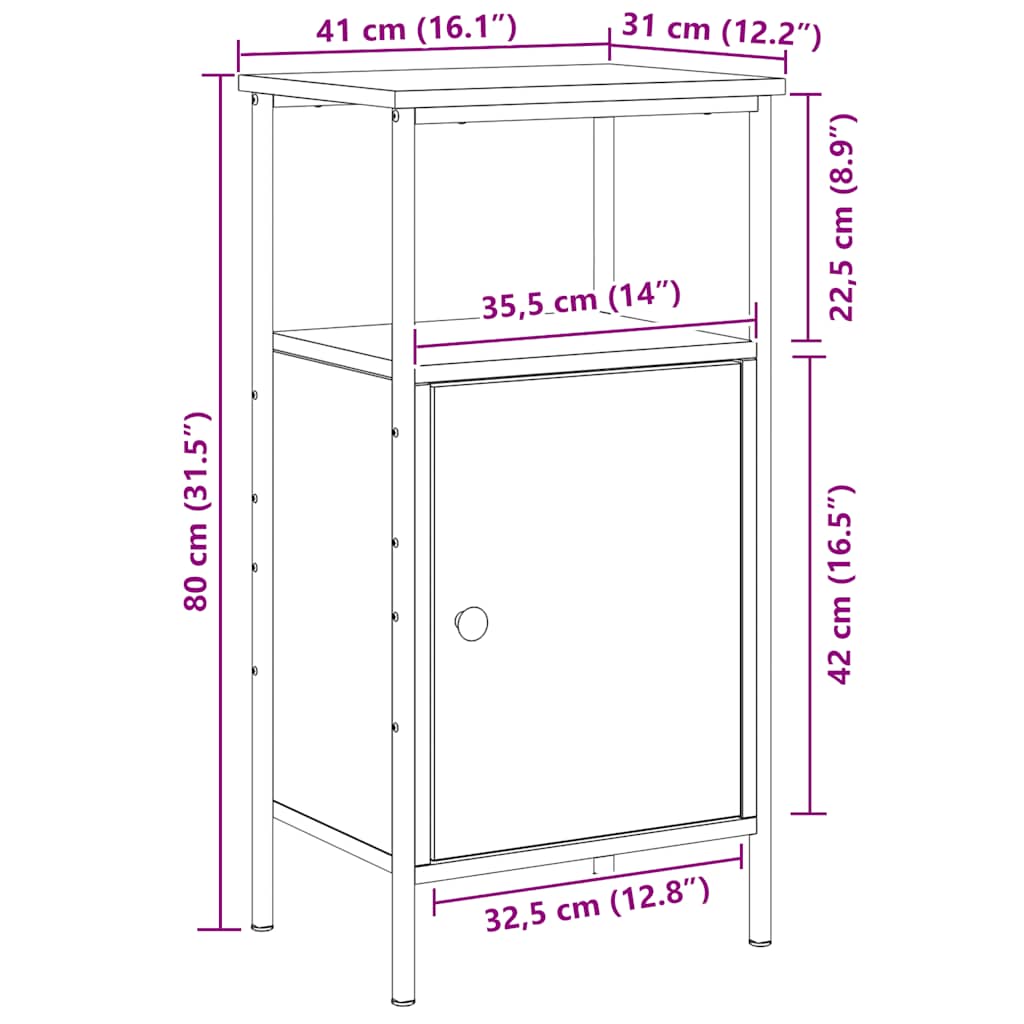 Sengeborde stk. 41x31x80 cm konstrueret træ kunsteg - artisan eg, 2 - number 12.