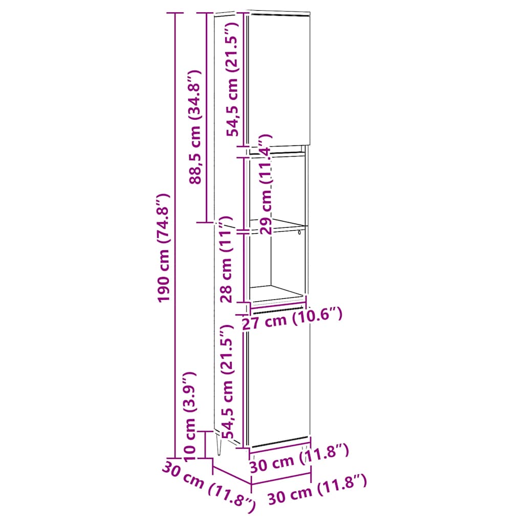 Badeværelsesskab 30x30x190 cm konstrueret træ kunsteg - artisan eg, 1, x - number 11.