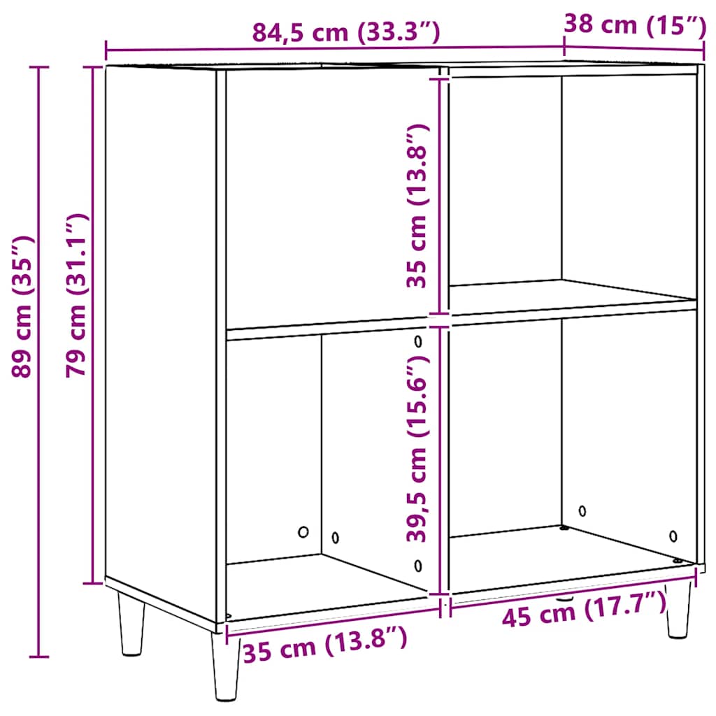 Vinylskab 84,5x38x89 cm konstrueret træ kunsteg - egetræ - number 10.