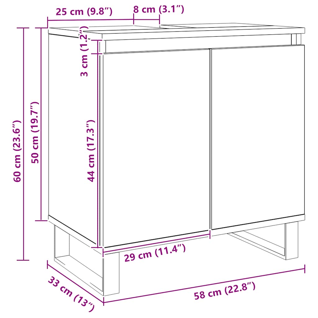 Baderomsskap 58x33x60 cm konstruert tre kunstig eik - eik - number 11.