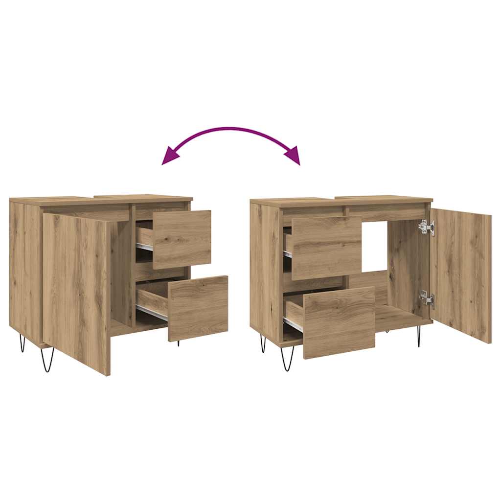 Underskab til badeværelse 65x33x60 cm konstrueret træ kunsteg - artisan eg, 1, x - number 9.