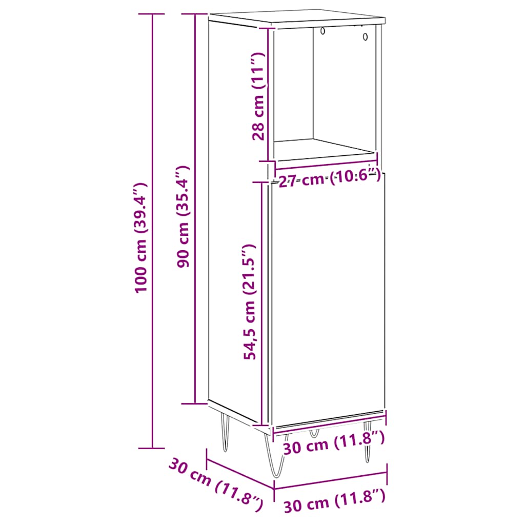 Szafka łazienkowa 30x30x100 cm drewno klejone sztuczny dąb - dąb - number 10.
