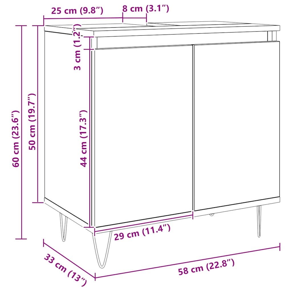 Badeværelsesskab 58x33x60 cm konstrueret træ kunsteg - artisan eg, 1, x - number 11.