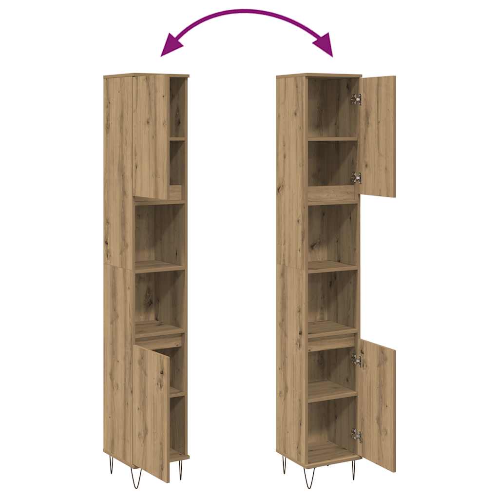Badeværelsesskab 30x30x190 cm konstrueret træ kunsteg - artisan eg, 1 - number 8.