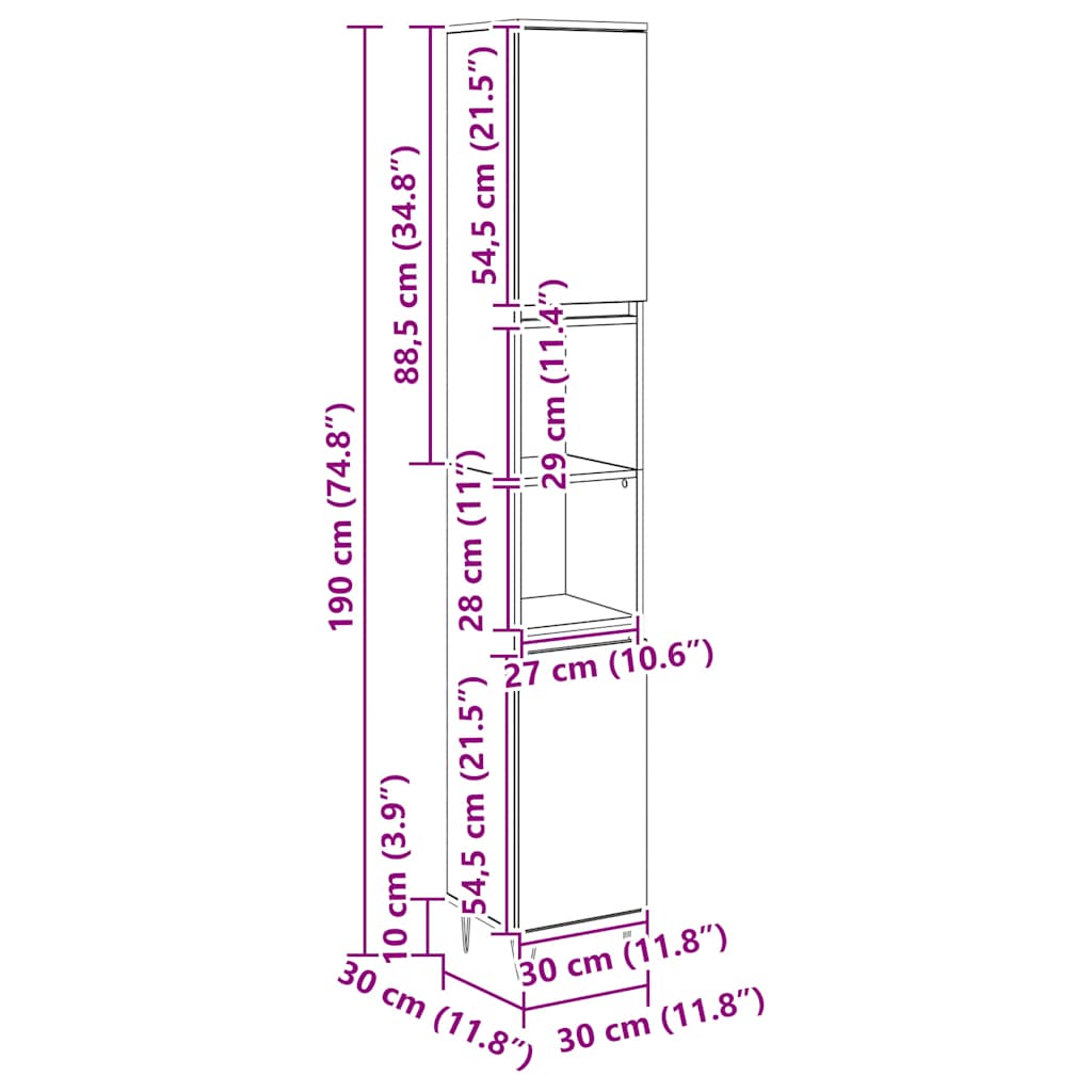 Badeværelsesskab 30x30x190 cm konstrueret træ kunsteg - artisan eg, 1 - number 11.