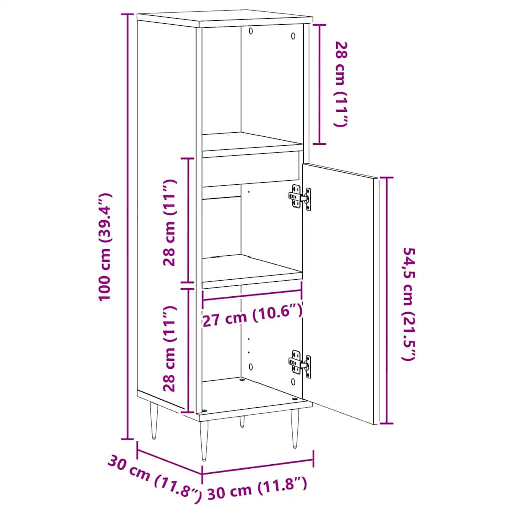 Szafka łazienkowa 30x30x100 cm drewno klejone sztuczny dąb - dąb - number 11.