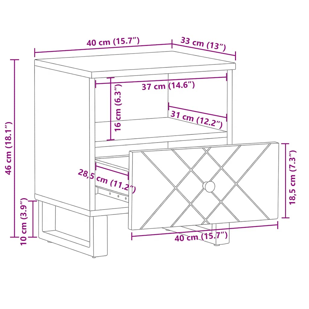 Noćni ormarić 40x33x46 cm puno mango drvo crno - 1 - number 11.