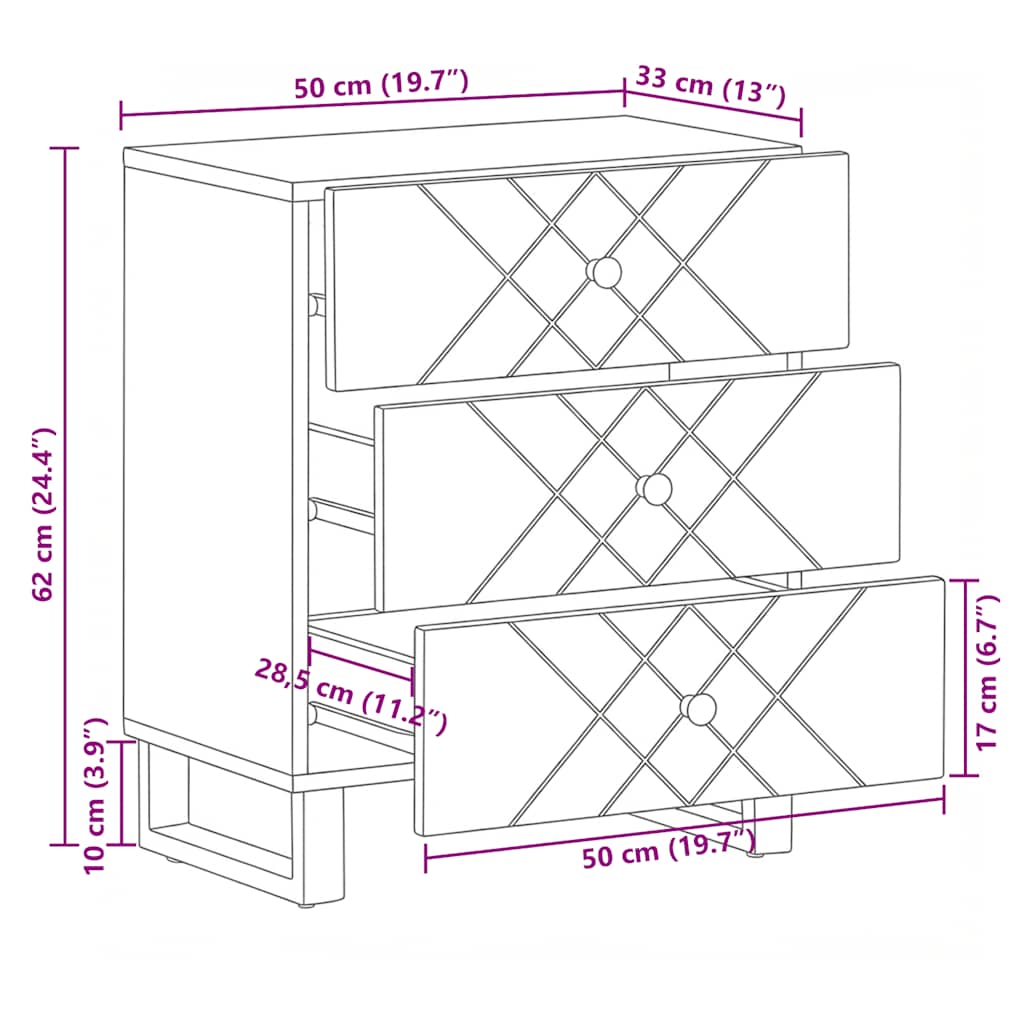 Noćni ormarić crni 50x33x62 cm puno mango drvo - ooo 1 - number 11.