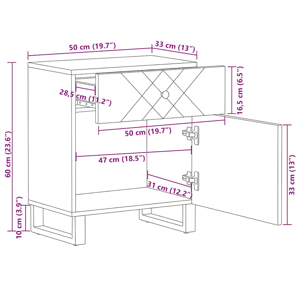Noćni ormarić 50x33x60 cm puno mango drvo crni - ooo 1 - number 12.
