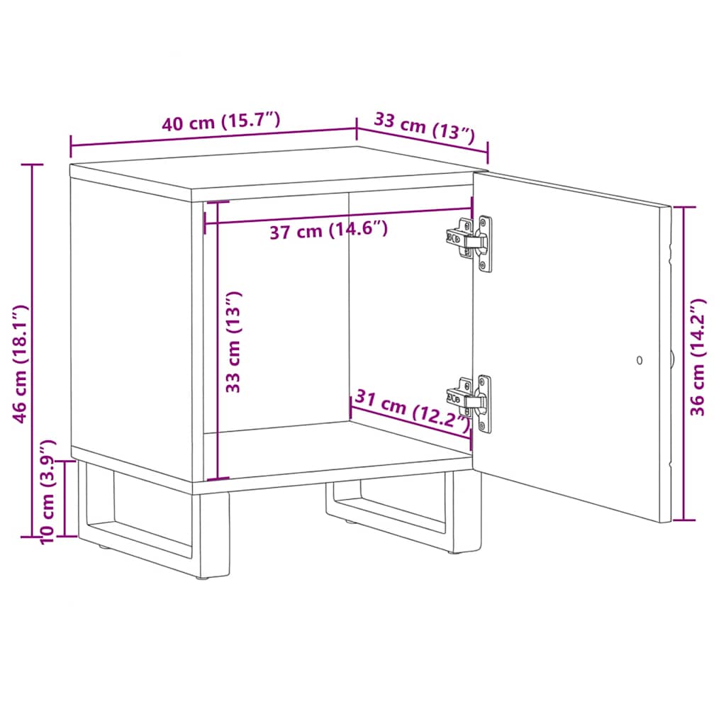 Noćni ormarić 40x33x46 cm puno mango drvo crna - number 12.