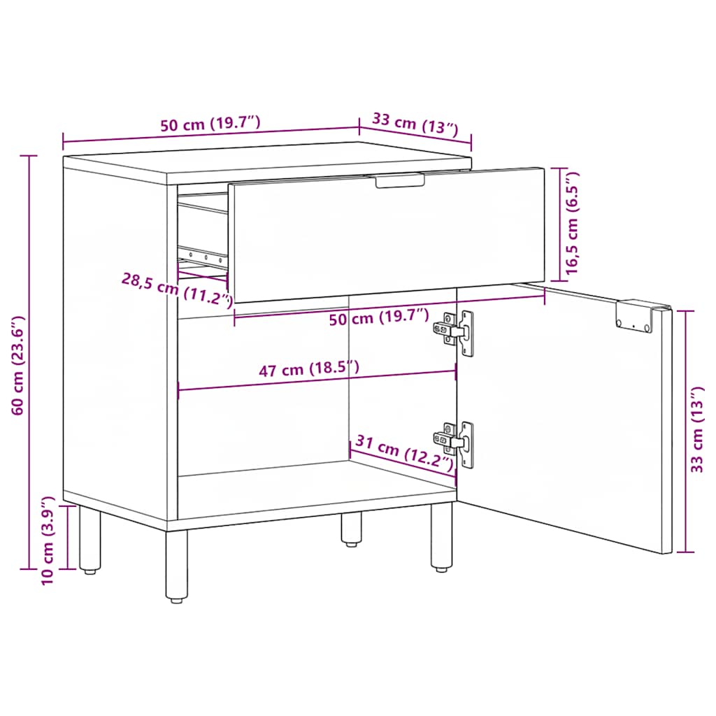 Noćni ormarić 50x33x60 cm izrađeno drvo crna - number 12.