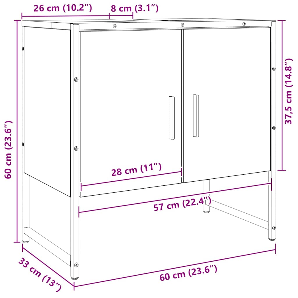 Kupaonski ormarić 60x33x60 cm izrađeno drvo umjetni hrast - hrast - number 12.