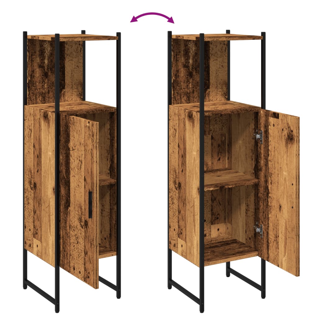 Badeværelsesskab 33x33x120,5cm konstrueret træ gammelt trælook - number 8.