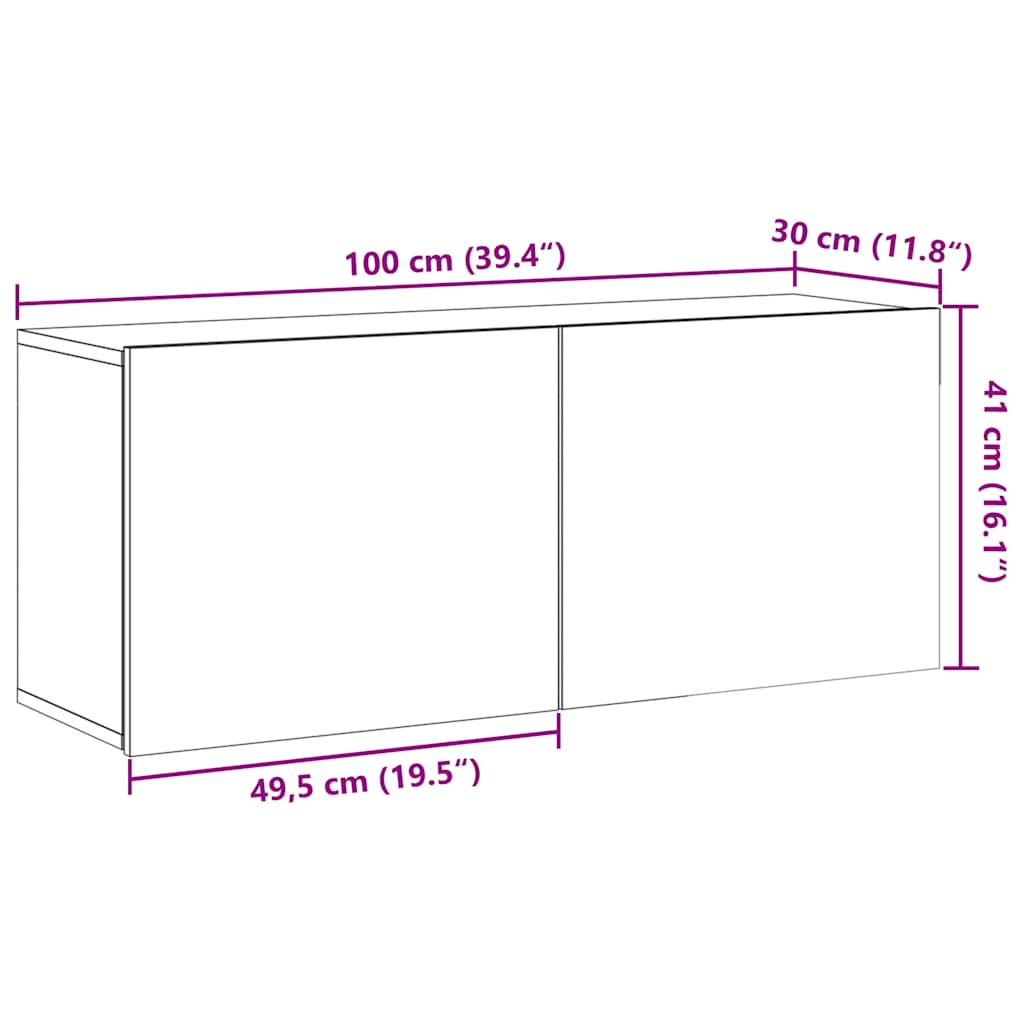 Væghængt tv-bord 100x30x41 cm gammelt træ-look - gammelt træ, 1, 100 cm - number 11.