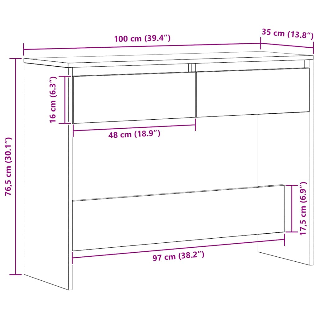 Konzolni stol 100x35x76,5 cm obrađeno drvo umjetni hrast - obrtnički hrast, 1 - number 10.