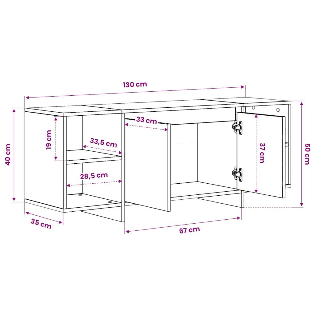Tv table 130x35x50 cm engineered wood artificial oak - artisan oak, 1 - number 10.