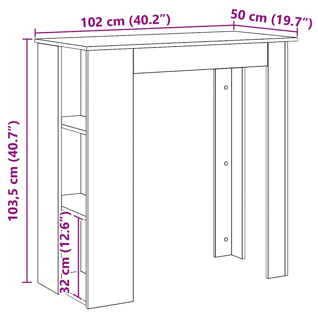 Barbord med hylle 102x50x103,5 cm konstruert tre kunstig eik - håndverks eik, 1 - number 9.
