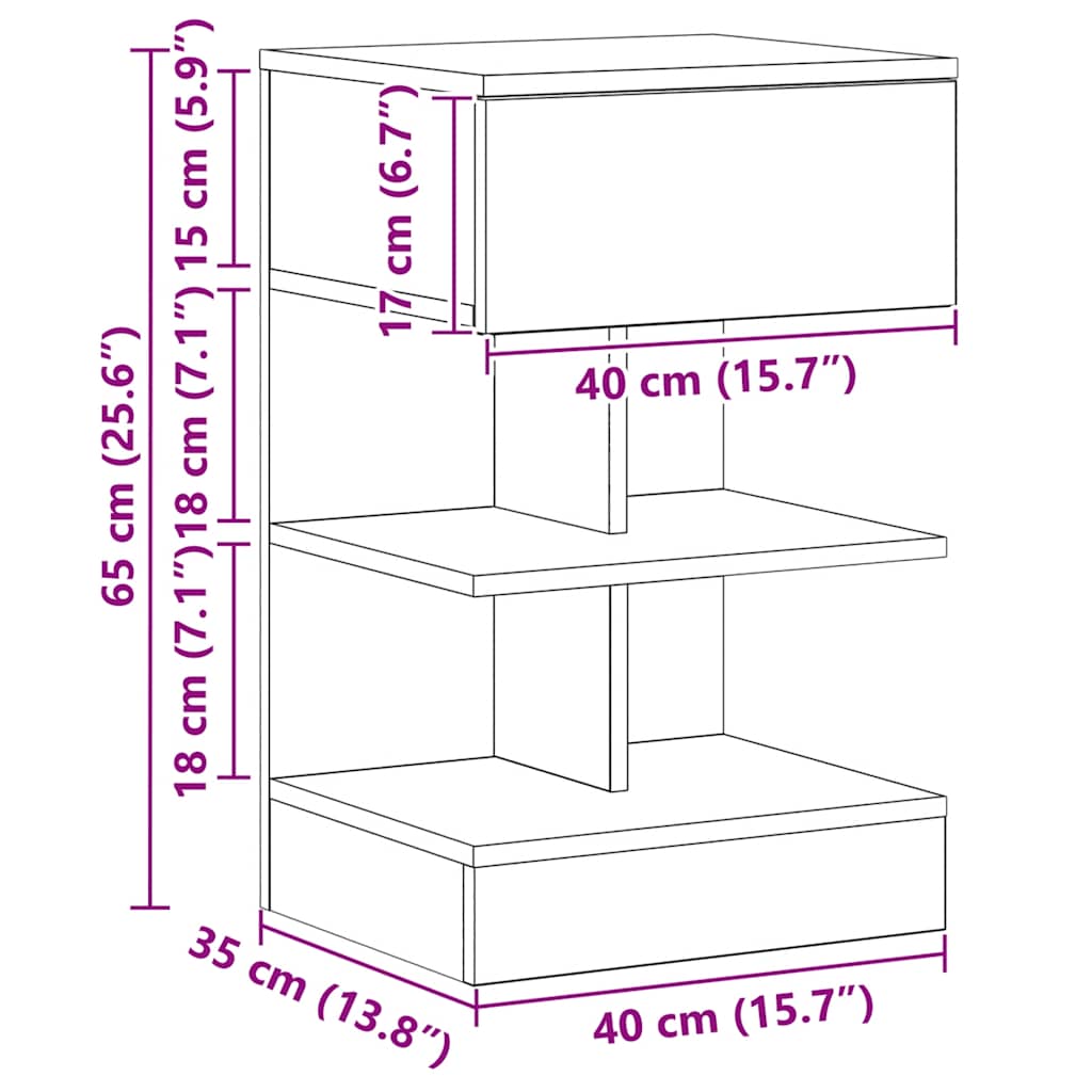 Stolik nocny 40x35x65 cm drewno klejone sztuczny dąb - dąb rzemieślniczy, 1 - number 10.