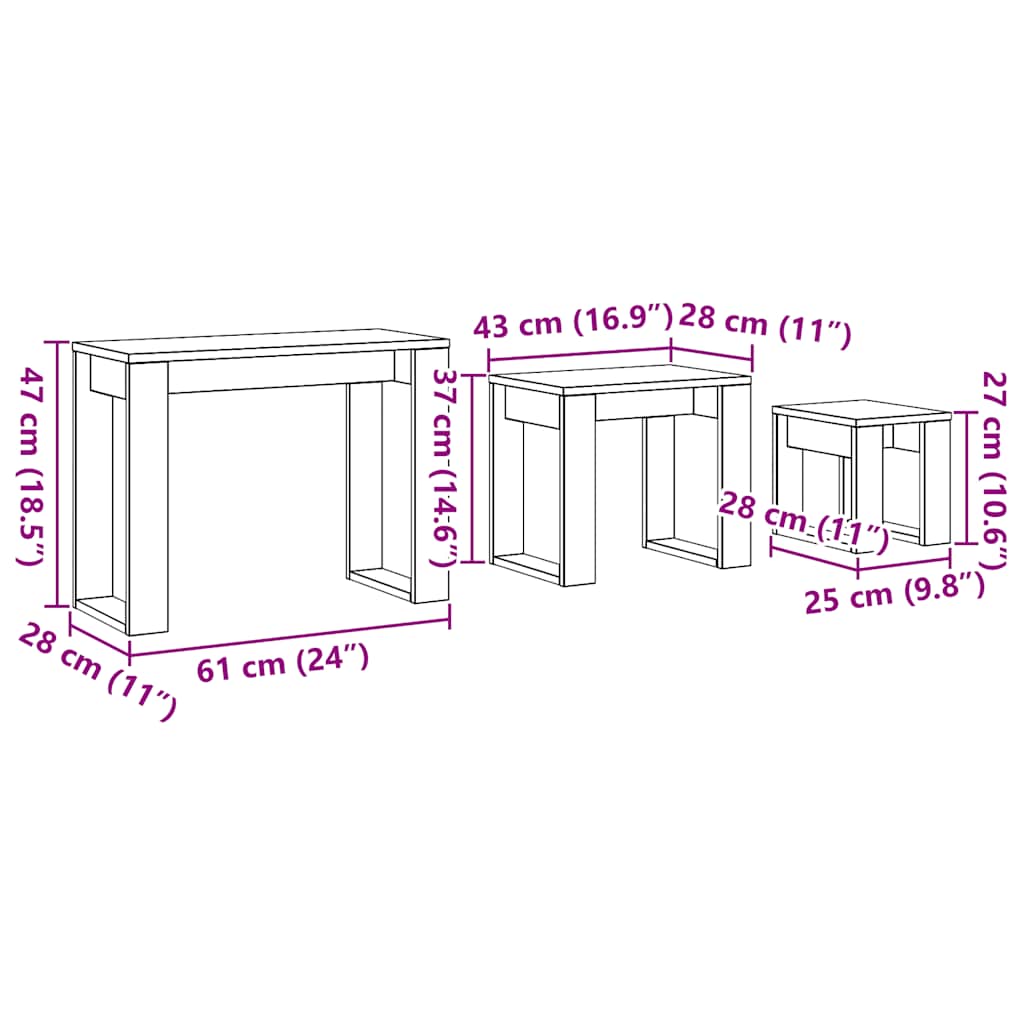 Stolovi za gniježđenje kom. izrađeno drvo umjetni hrast - obrtnički hrast, 3 - number 10.