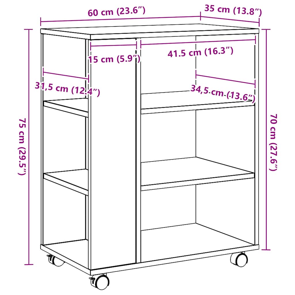 Kotrljajuća tablica 60x35x75 cm izgrađena drveni artikl) artisan oak, 1 - number 10.
