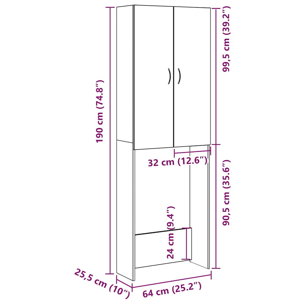 Vaskemaskineskab 64x25,5x190 cm kunsteg - artisan eg, 1 - number 12.