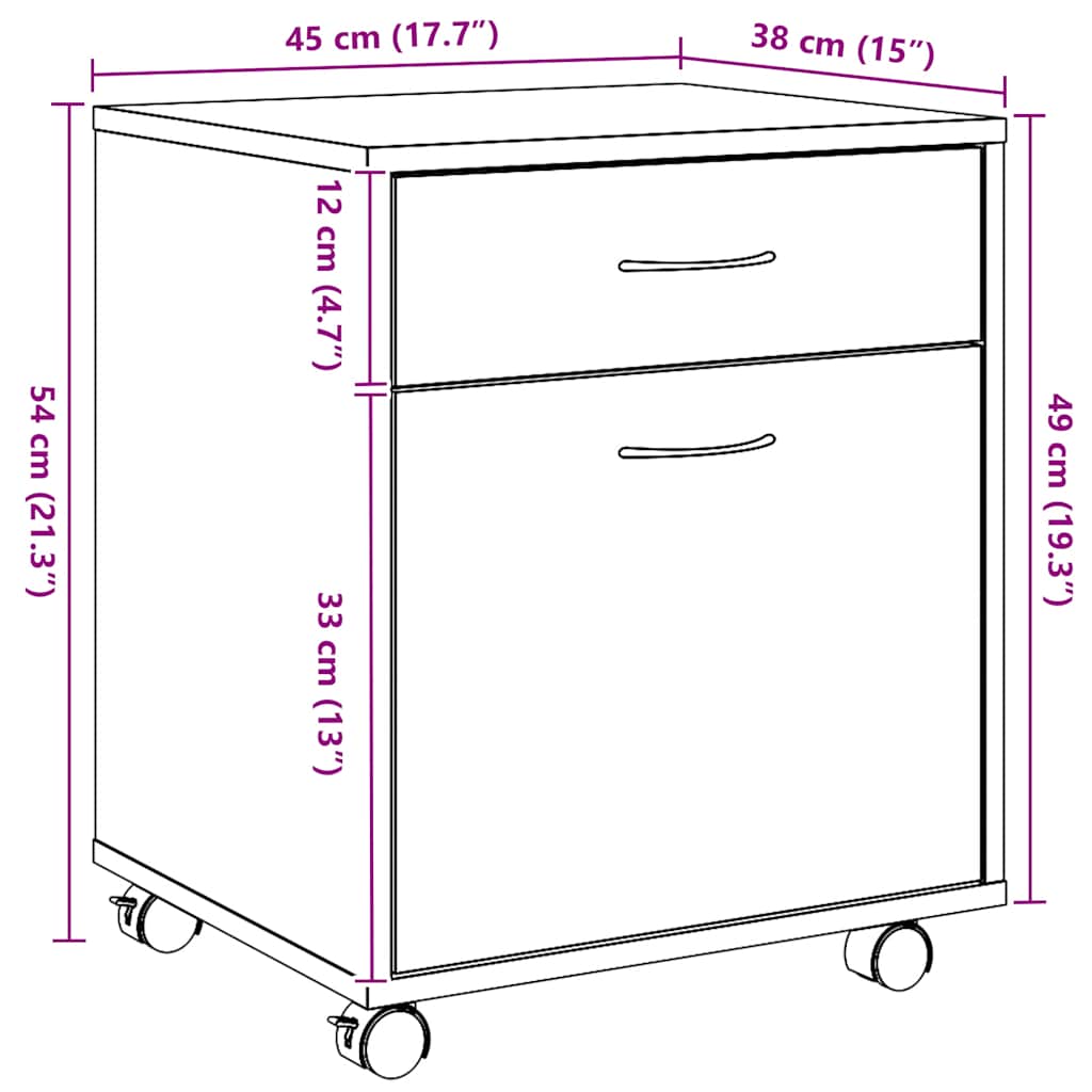 Rullebord 45x38x54 cm konstrueret træ kunsteg - artisan eg, 1, x - number 11.