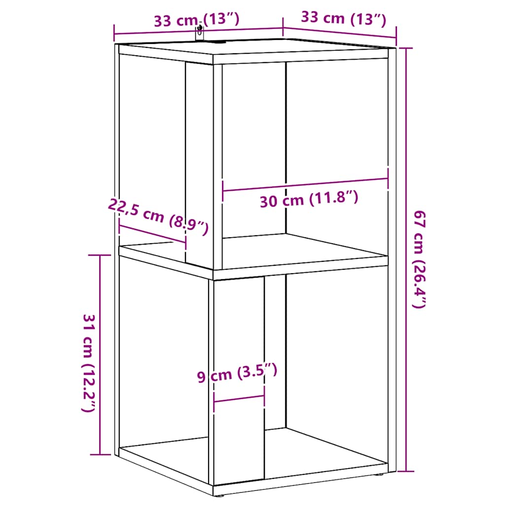 Hjørnereol konstrueret træ kunsteg - artisan eg, 33 x 33 x 67 cm, 1, x - number 9.