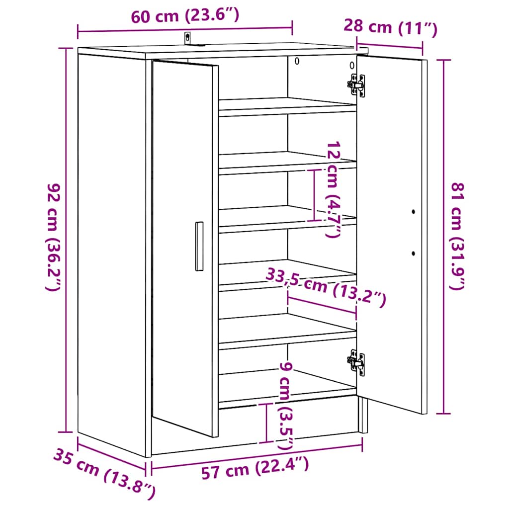 Ormarić za cipele 60x35x92 cm izrađeno drvo antikni hrast - staro drvo, 1 - number 10.